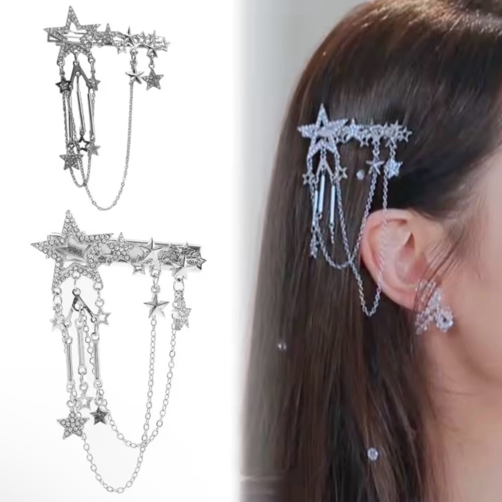 Silver Star Chain Celestial Hairpin